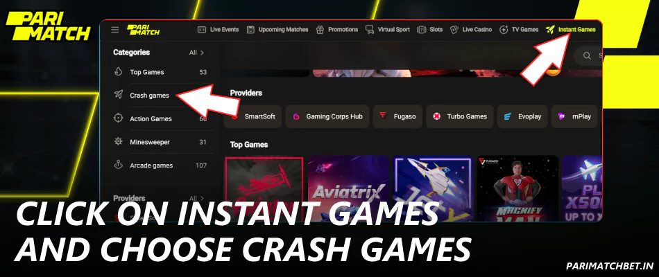 Click on Instant Games on Parimatch
