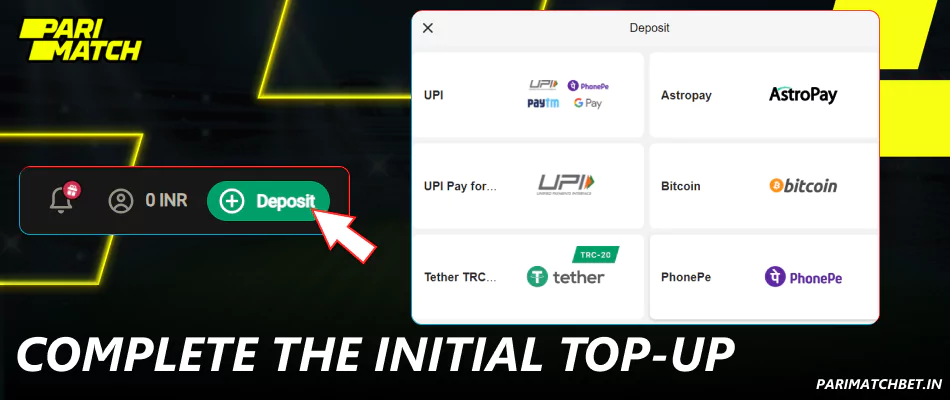 Complete the initial top-up on Parimatch