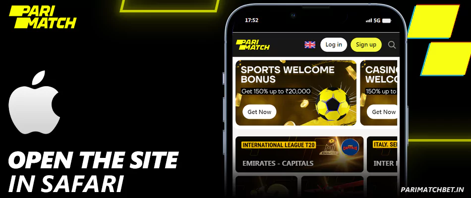 Open the Parimatch site in Safari