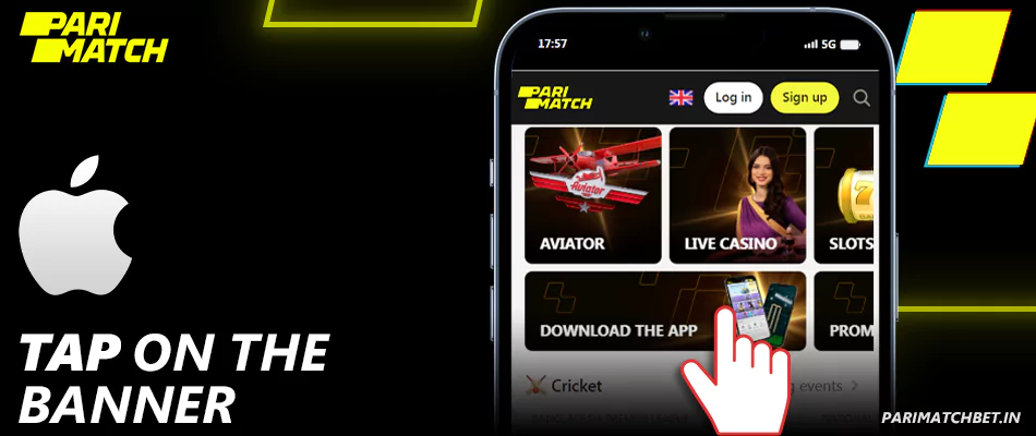 Tap on the App banner at Parimatch