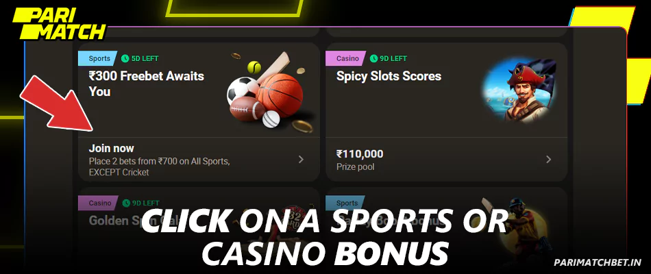 Choose a bonus on Parimatch