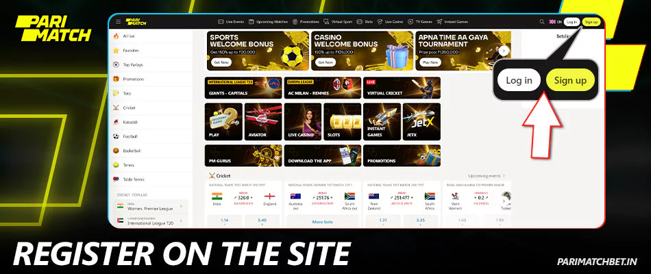 Create a profile or log in to Parimatch In