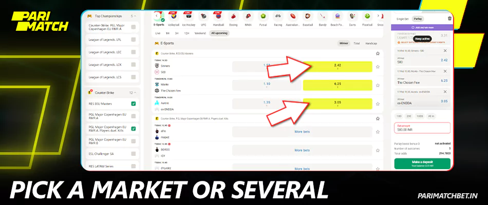 Choose your CS 2 betting market at Parimatch India