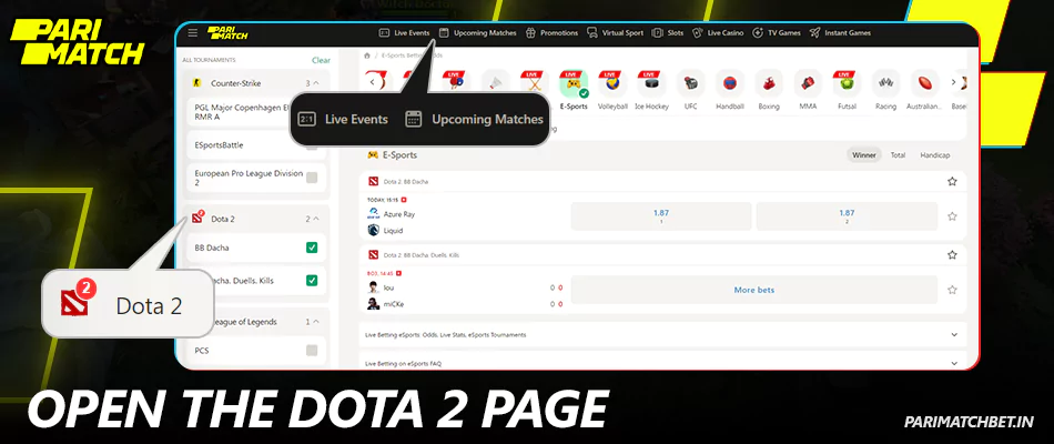 Open the tournaments tab at Parimatch India