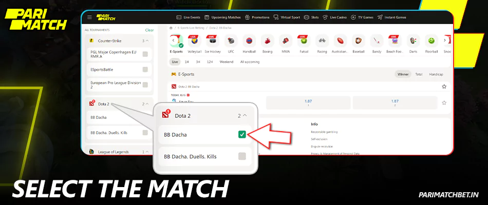 Choose a Dota 2 tournament at Parimatch India