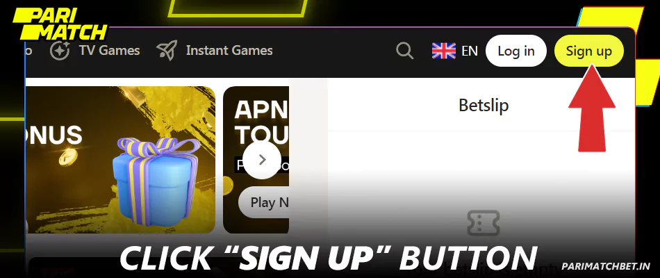 Click Sign Up Button at Parimatch