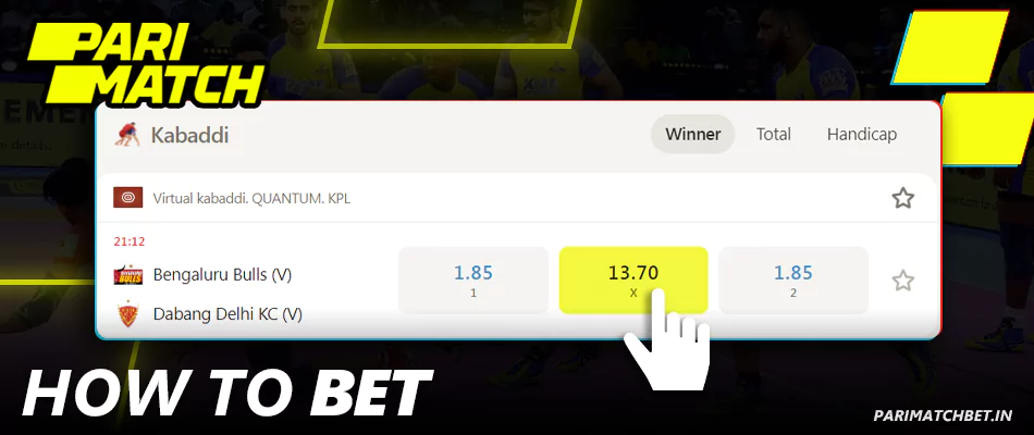 Instructions on how to bet on Kabaddi at Parimatch India