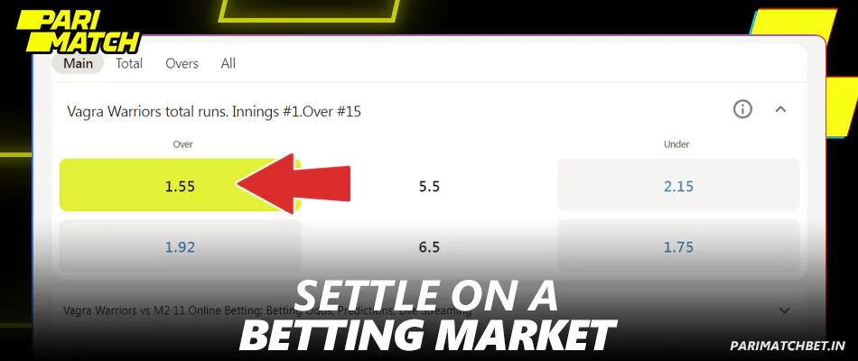 Select betting market at Parimatch