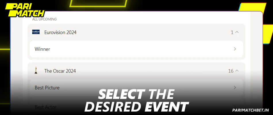 Review the list of available events at Parimatch