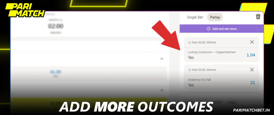 Add more outcomes to your Parimatch betslip