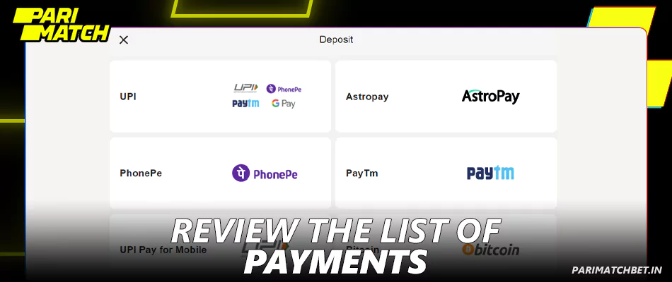 Explore deposit methods at Parimatch