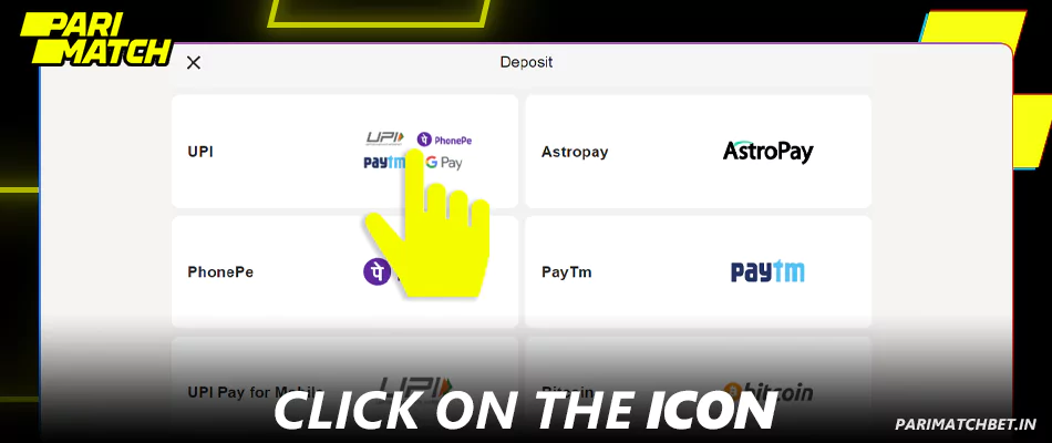 Select one deposit method in Parimatch