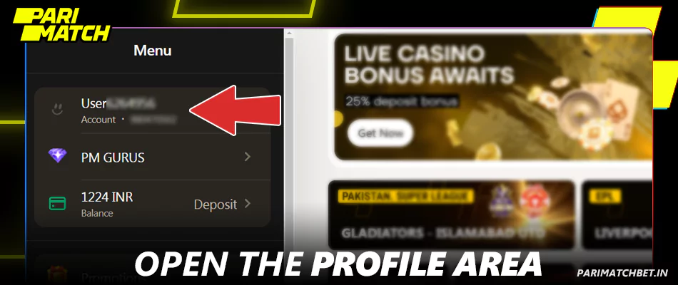 Go to your profile on Parimatch