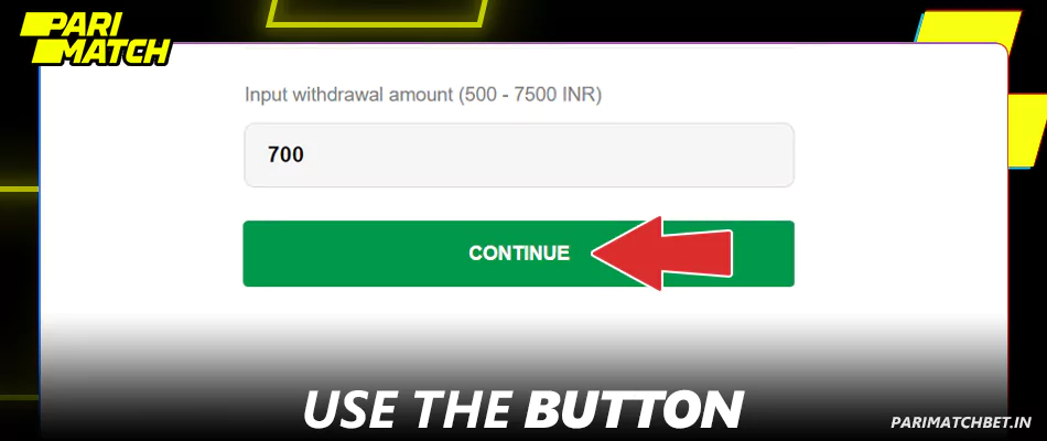 Click the Continue button at Parimatch