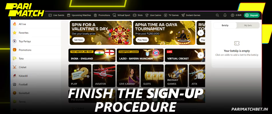 Register and log in to the Parimatch website