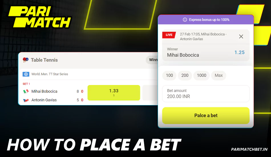 Instructions on how to bet on table tennis at Parimatch India