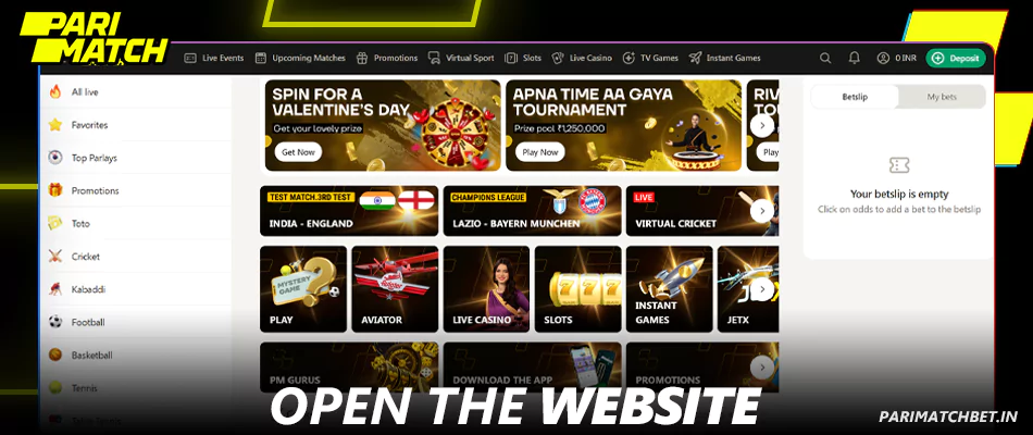 Open the Parimatch website