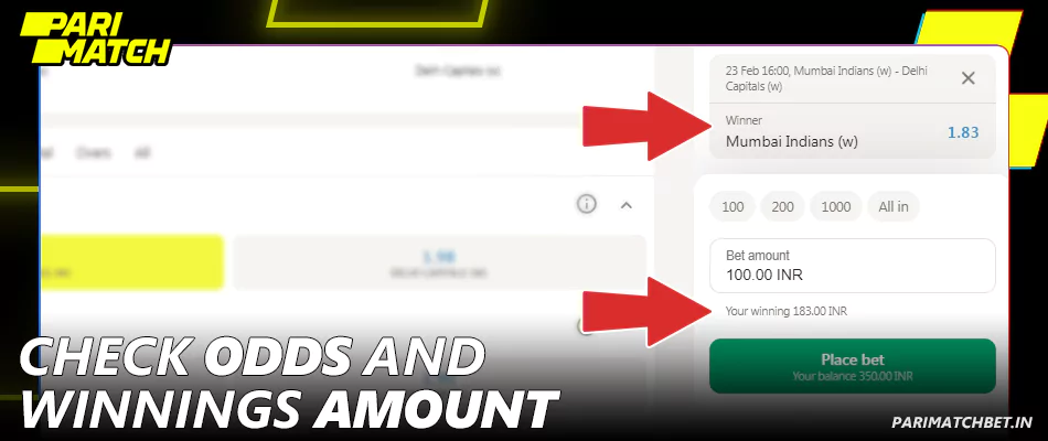 Check the final odds and winning amount in Parimatch betslip