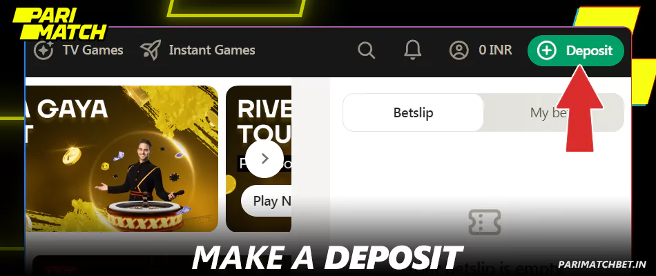 Make a deposit at Parimatch