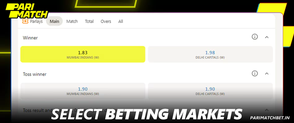 Select betting markets at Parimatch