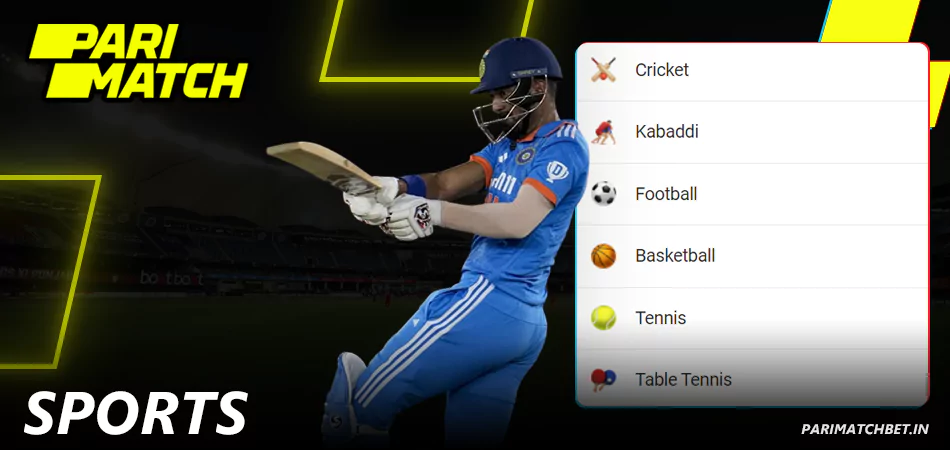 Available sports for betting at Parimatch