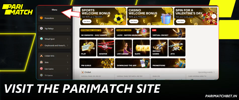 Visit the official Parimatch website