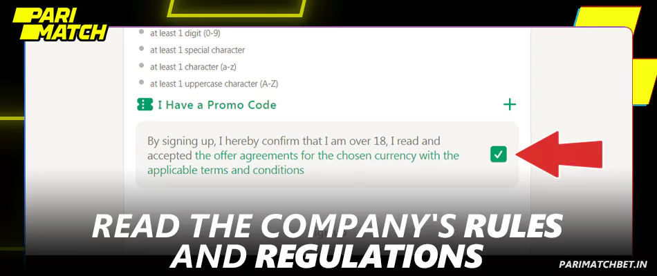 Read the rules when registering for Parimatch in India